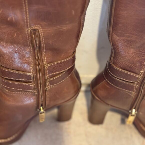 Tory Burch knee high double buckle boots leather dress shoes logo heels - Picture 8 of 11